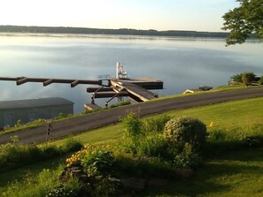 This is the view of the dock from the lawn in front of the cottage.  Boats usually fill the dock slips.