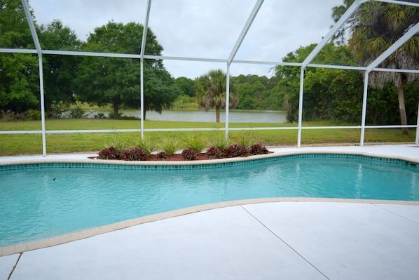 Heated Pool over looking pond.