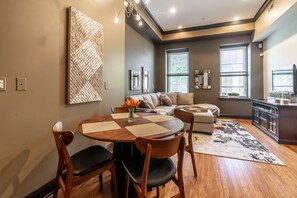 View of living room from dining area