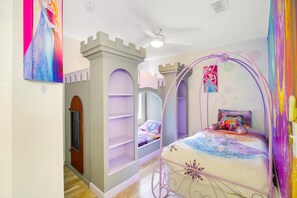 This princess room features a custom made princess castle bed complete with an actual dungeon! 