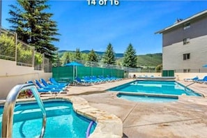 2 hot tubs, large heated pool year round!