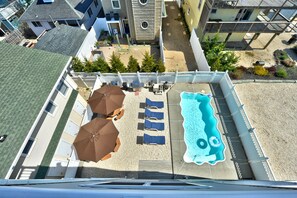 Aerial view of backyard BBQ and Pool area
