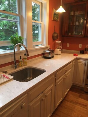 New Quartz countertop. Complete with everything you need to cook.