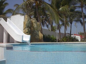 Water slide and rock waterfall