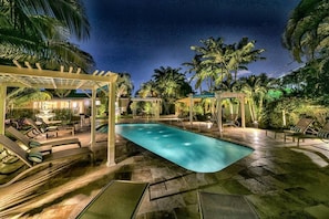 Pool Deck and Tropical Palms are all lighted at night.