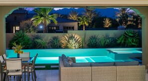 Pool from patio at night