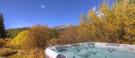 Top of the line hot tub with beautiful mountain views.