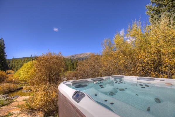 Top of the line hot tub with beautiful mountain views.