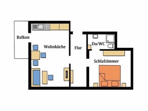 Ferienwohnung (48 qm) mit Balkon in ruhiger Lage-Grundriss FeWo 48 qm