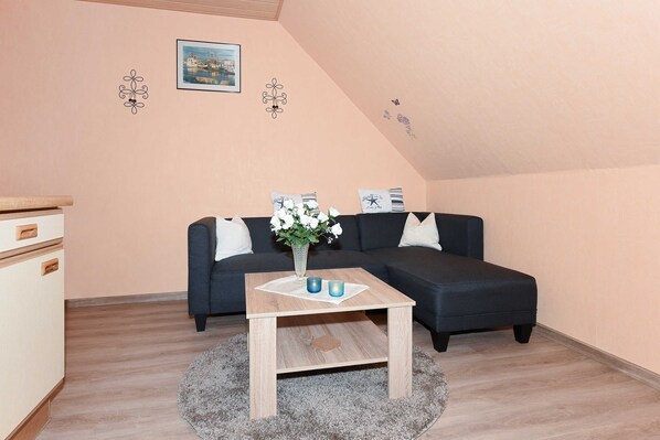 Wohnzimmer mit integriertem Küchenbereich