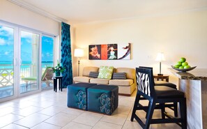 VIEW OF THE LIVING ROOM OVERLOOKING THE BEACH