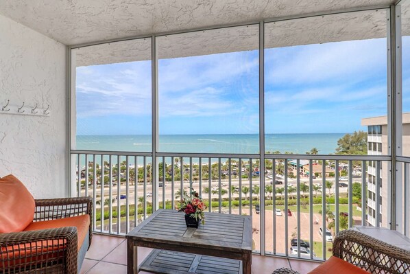Enjoy unparalled 10th floor views of the Gulf of Mexico and dazzling sunsets from your private fully screened balcony.