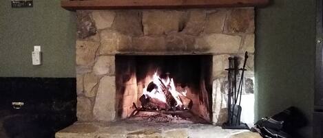 Enjoy the warmth of a roaring fire.