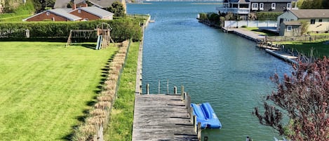 View From The Back Deck  - Wide Canal  and Bay, Dock, large flat lawn