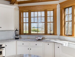 The kitchen windows in the main house.