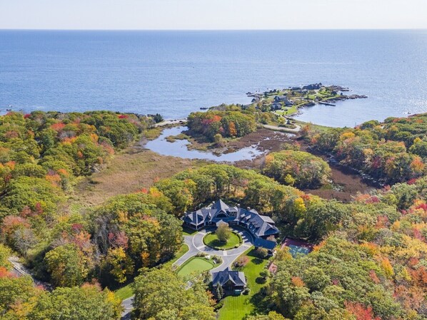 A birds eye view of the property in the direction of the ocean.