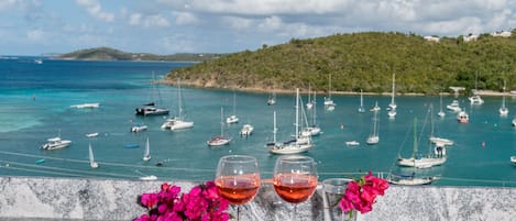 Your view sitting at the new granite bar on your balcony overlooking Cruz Bay