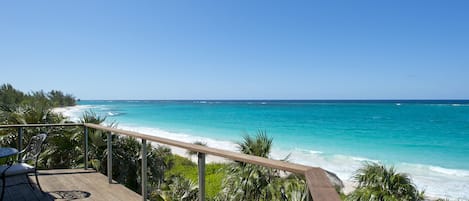 Mile-long pink sand beach as viewed from the east deck