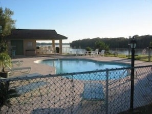 Riverfront pool and bar area