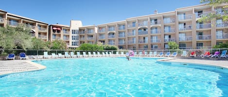 Take in gorgeous views while lounging around the on-site outdoor pool.