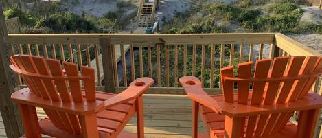 relax on this large outside deck only steps from private beach!