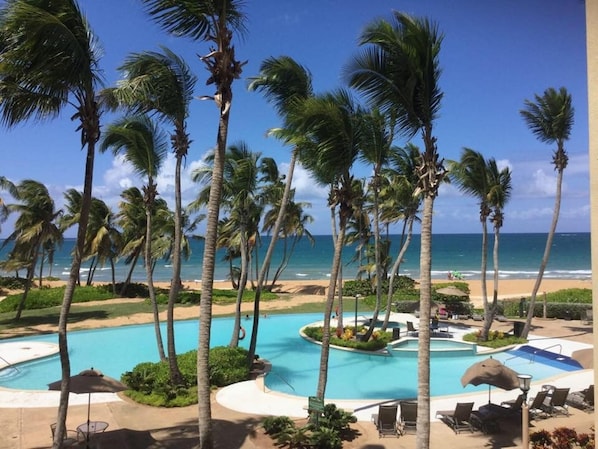 Pool view from walkway to Villa