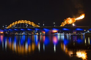 Dragon bridge fires and waters at 9pm every Friday, Saturday and Sunday night