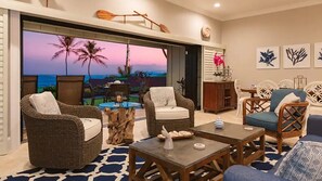 Hale Awapuhi 1B - Oceanfront Living Room at Sunset.jpg