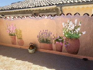 A mélange of potted herbs and flowers