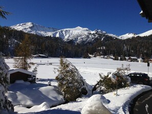 Aussicht vom Balkon in die Bergwelt