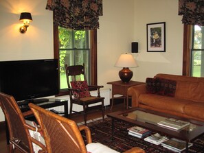 Living Room with TV and Leather Sofa