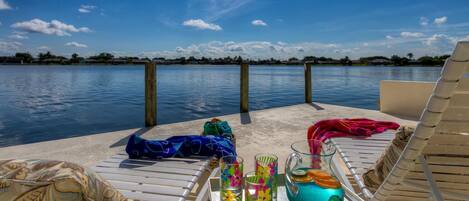 Relax, sun bathe, or fish from the concrete dock