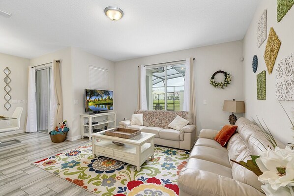 Living room with large flat screen TV