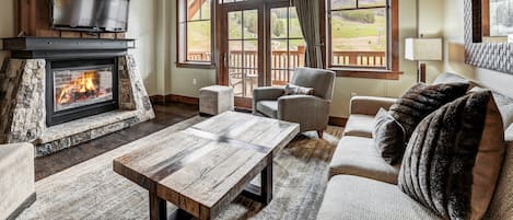 Furniture, Indoors, Living Room, Fireplace, Table