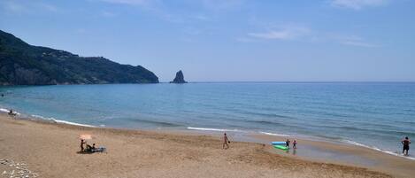 The beach in front of the house to the left