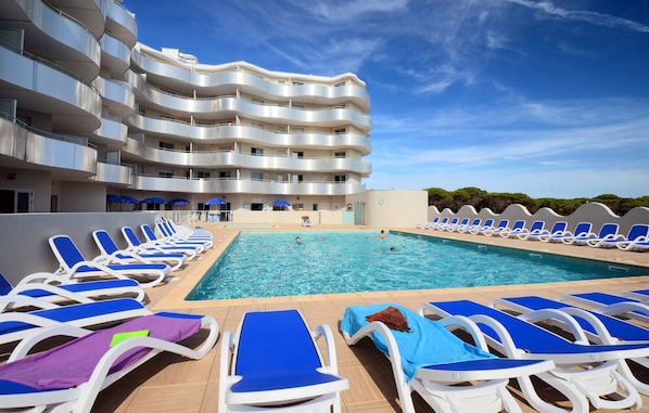 Dive into the gorgeous outdoor pool on a hot summer day.