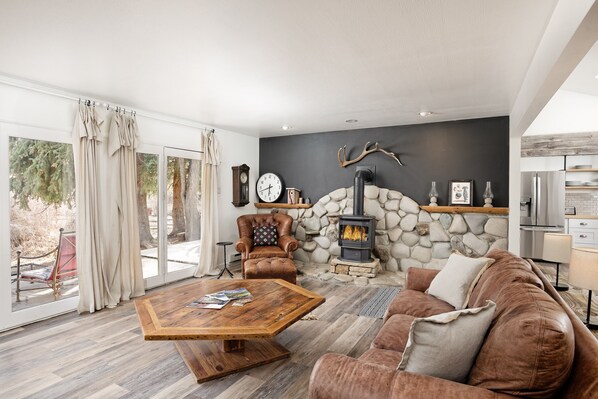 Enjoy a warm fire on cold nights while watching the sun set on Mount Sopris
