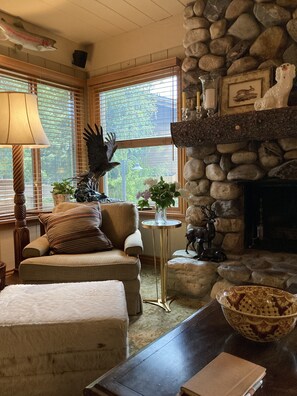 A gas fireplace eliminates the need to carry wood in.