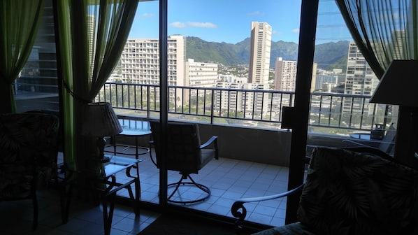 View from unit living room onto lanai.