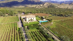 Aerian view from villa Baroni and its guest houese and pool area