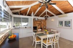 Kitchen with fireplace