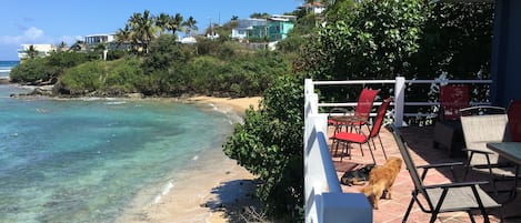 large balcony off of kitchen/living area, sits directly over the beach!