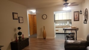 view of kitchen and dining area and entrance from the livingroom