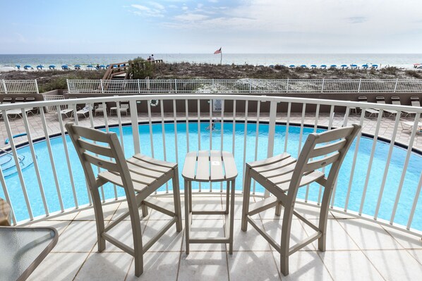 Great rounded balcony in unit 208 - Endless Gulf views.