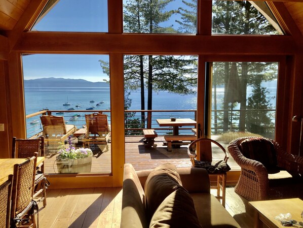 Living and Dining Room looking out to Lake Tahoe
