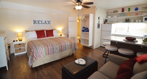 Spacious, private studio apartment on the 2nd floor of a 3 story walk-up .