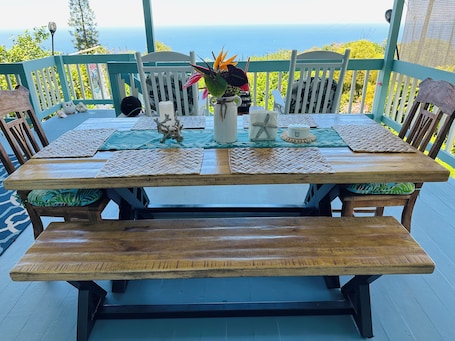 Dine al fresco at the lanai dining table for 8.