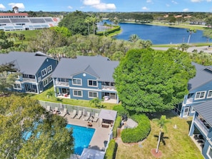 Guests have access to large saltwater heated pool in the community
