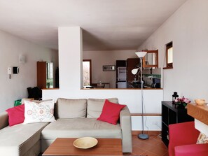Upstairs is open plan and one can look across to the kitchen.
