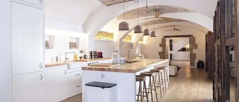 Summer kitchen and living room  in old wine cellar